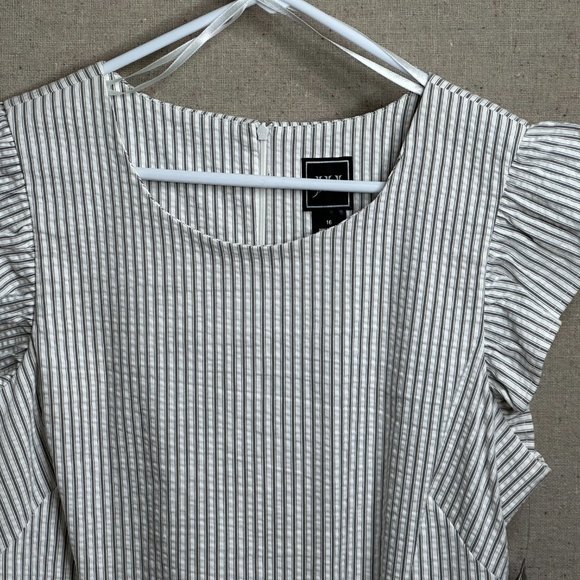 Dress Wing Ruffle Sleeve Pinstripe Crew Neck Zip Stretch Easter Spring Sz 16 - Picture 14 of 14